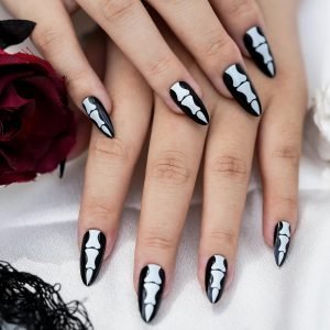 Gothic Bones Press on Nails, Halloween Themed Glue on Nails